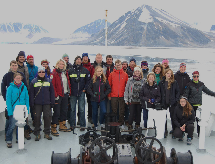 Students on ship deck at Sjuøyane, Svalbard