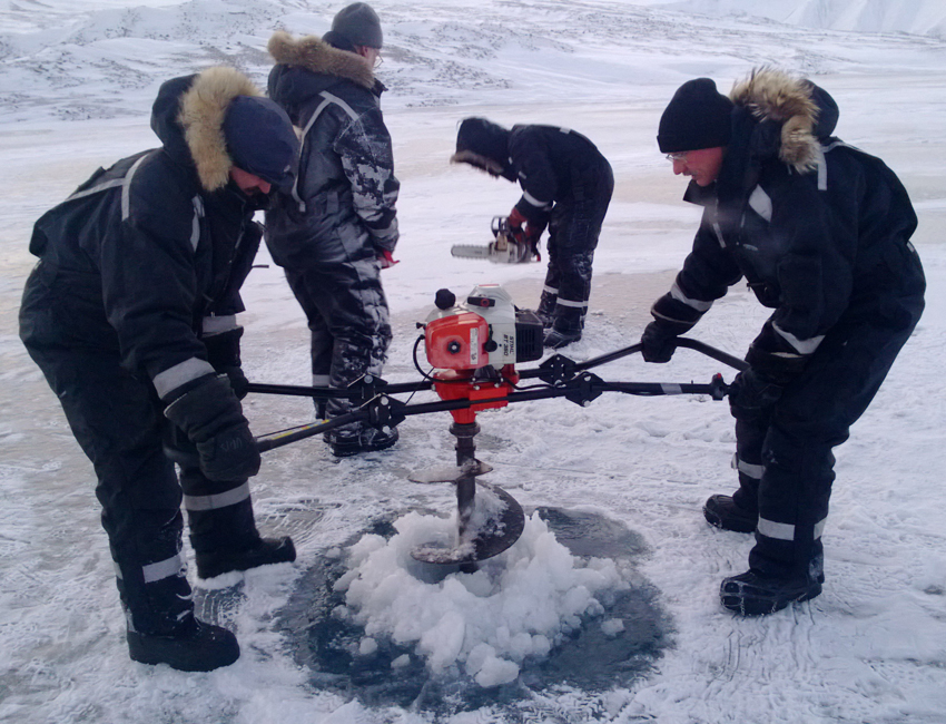 Fieldwork on a lake, Svalbard