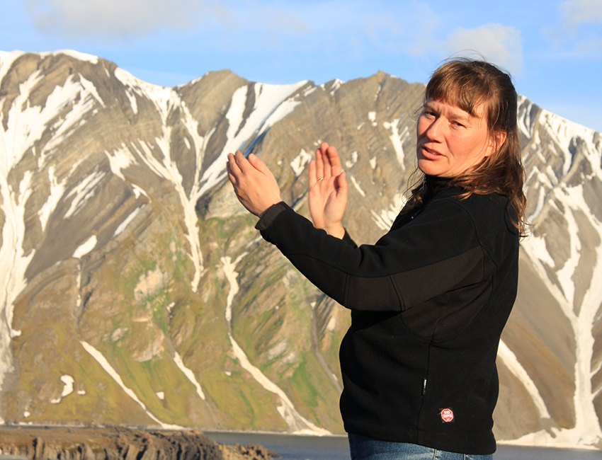 Professor Hanne H. Christiansen lecturing in the field