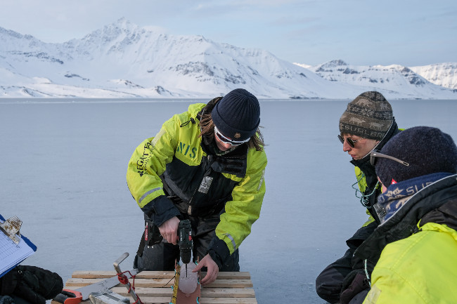 Ice coring and taking temperature measurements