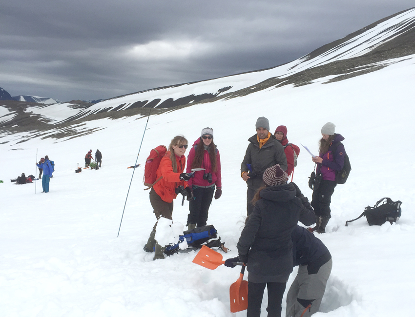Student fieldwork on a glacier