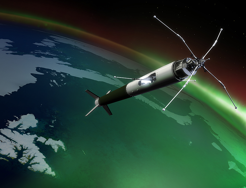The sounding rocket ICI-3 was launched from Svalbard in November 2011. Illustration: Trond Abrahamsen/Andøya Space Centre
